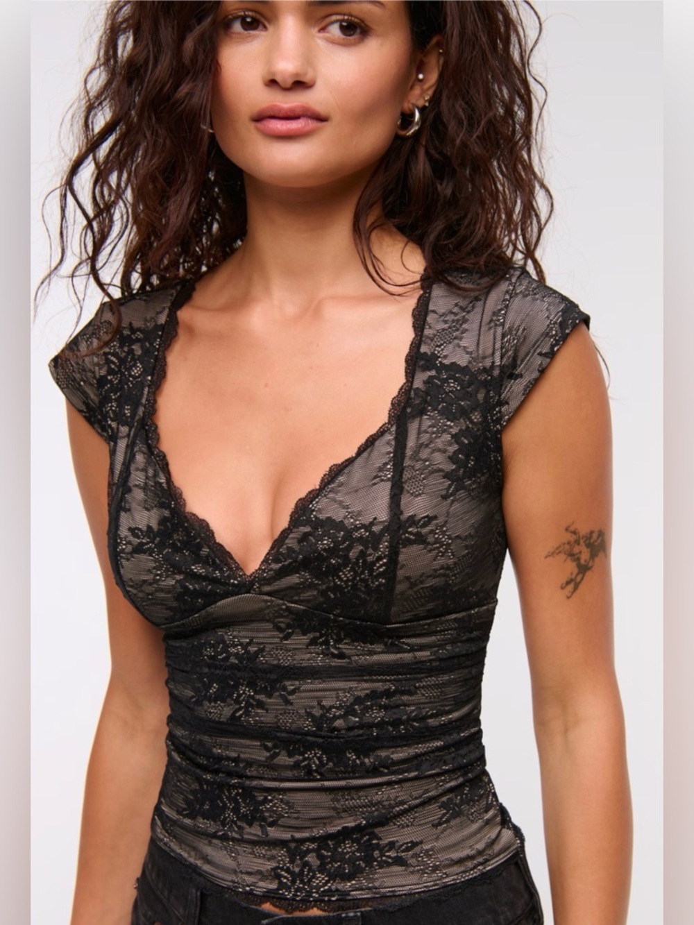 Abercrombie & Fitch NWT Whimsigoth Bra Free Line Floral Black Lace Top Size XS
